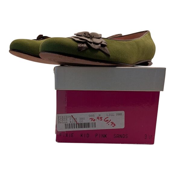 Lilly Pulitzer Olive Green Suede Brown Leather Flower Ballet Flats Women's 8.5 - Picture 2 of 12